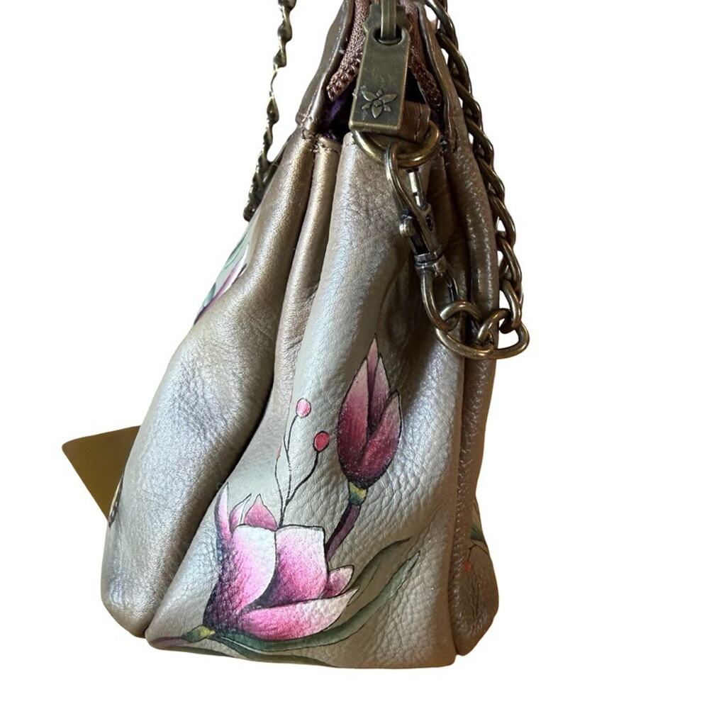 Anuschka Floral Leather Painted Crossbody Purse Handbag Shoulder Bag 8x7x3 - Picture 9 of 13